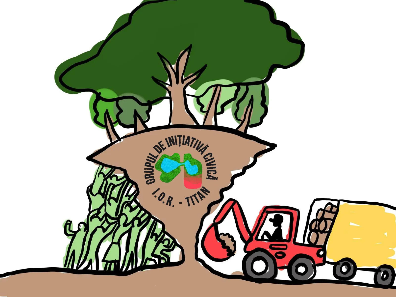 Ilustrație: Grupul de Inițiativă Civică IOR-Titan apără parcul în fața utilajelor de defrișare